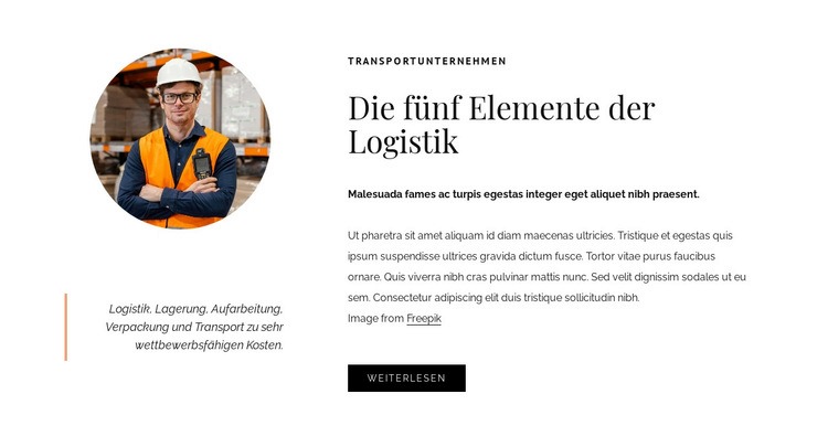 5 Elemente der Logistik Landing Page