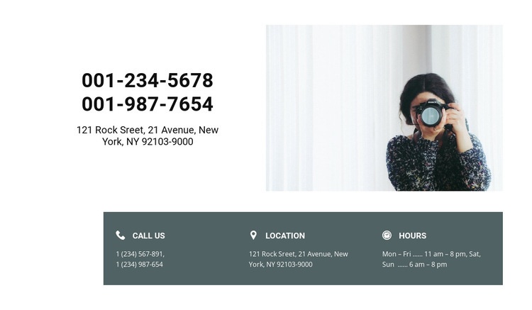 Photographer contacts Homepage Design