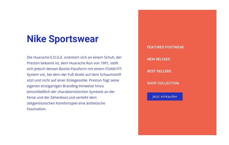 Nike Sportswear Eine Seitenvorlage