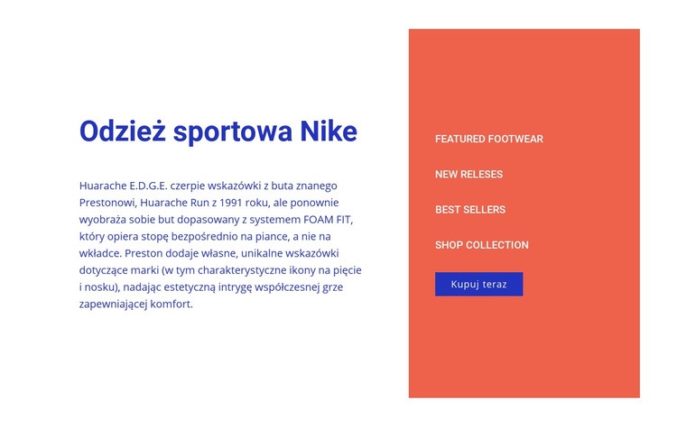 Odzież sportowa Nike Makieta strony internetowej