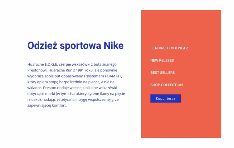 Odzież sportowa Nike Projekt strony internetowej