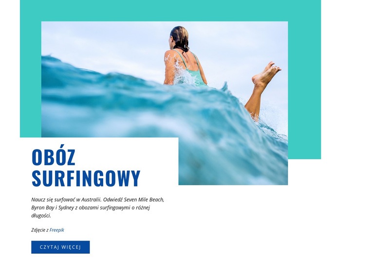 Obóz surfingowy Makieta strony internetowej