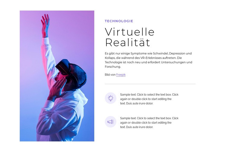 VR-Technologie Eine Seitenvorlage