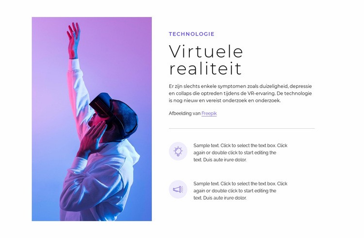 VR-technologie Bestemmingspagina