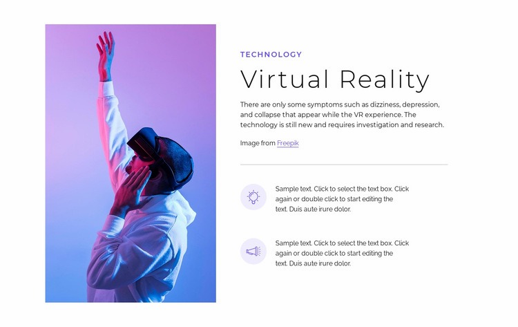 VR technology Web Page Design