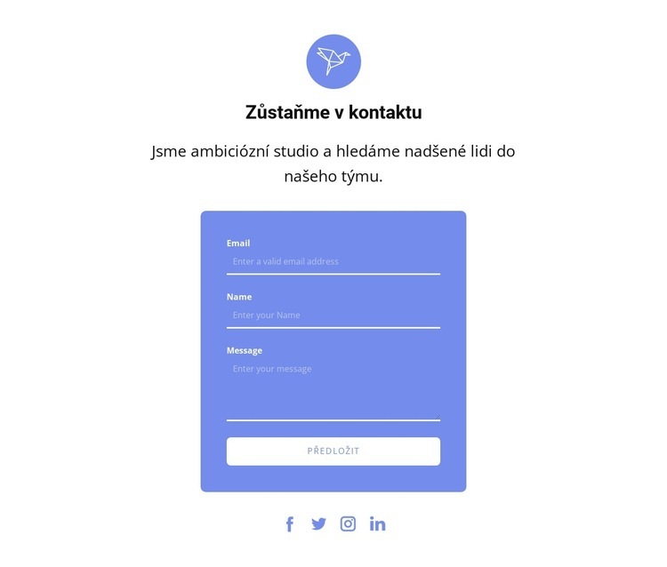 Kontaktní formulář s textem a ikonou Šablona CSS