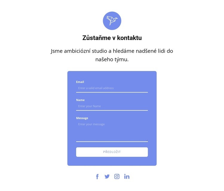 Kontaktní formulář s textem a ikonou Šablona