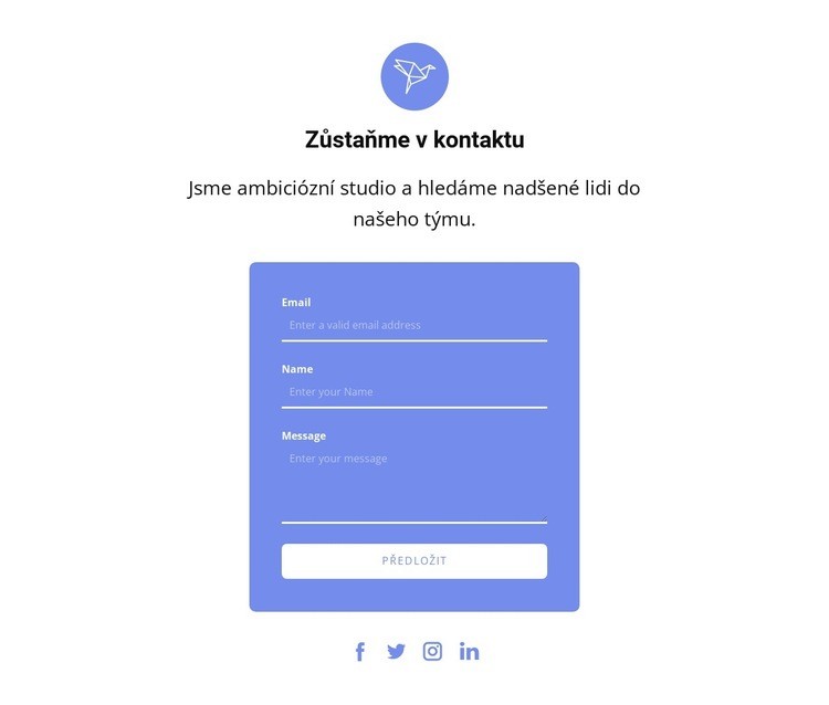 Kontaktní formulář s textem a ikonou Šablona webové stránky