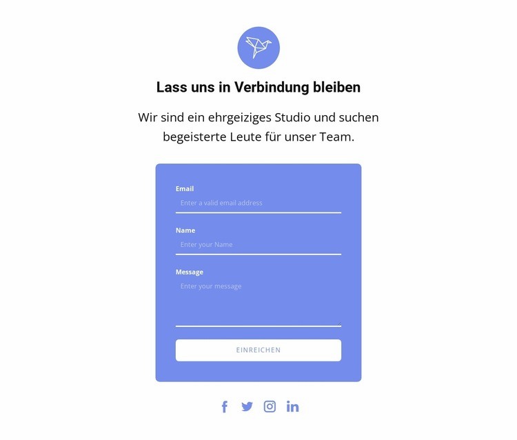 Kontaktformular mit Text und Symbol Website design