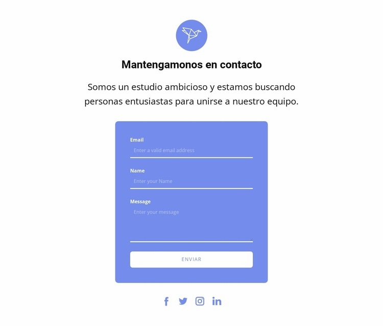 Formulario de contacto con texto e icono Plantillas de creación de sitios web