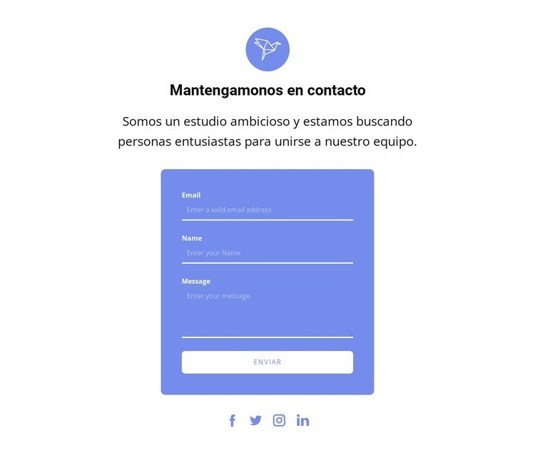 Formulario de contacto con texto e icono Maqueta de sitio web