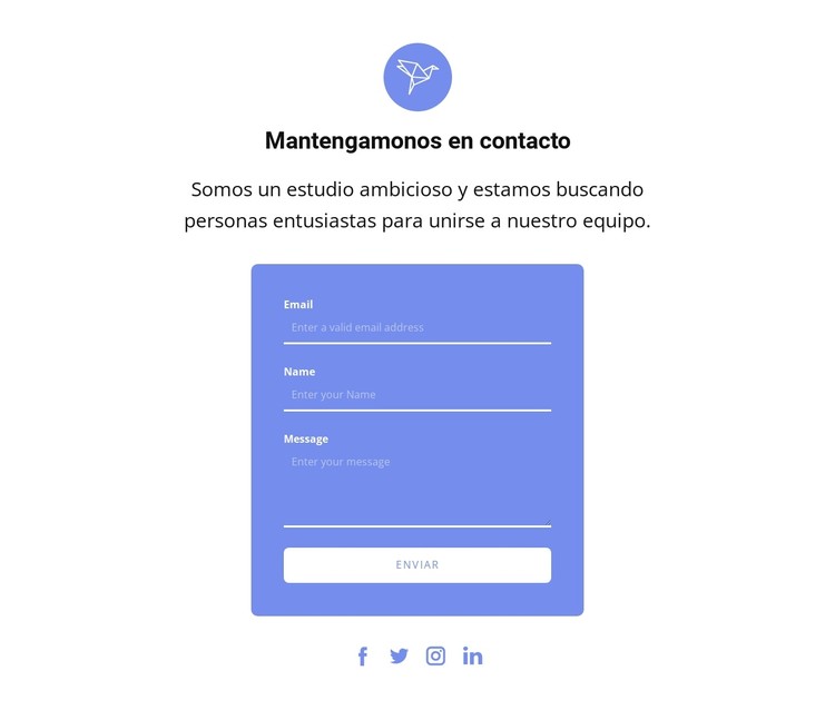 Formulario de contacto con texto e icono Plantilla CSS