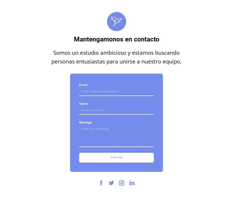 Formulario de contacto con texto e icono Plantilla de una página