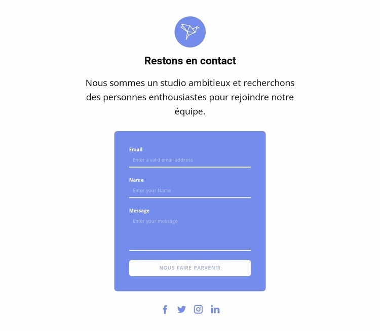 Formulaire de contact avec texte et icône Conception de site Web