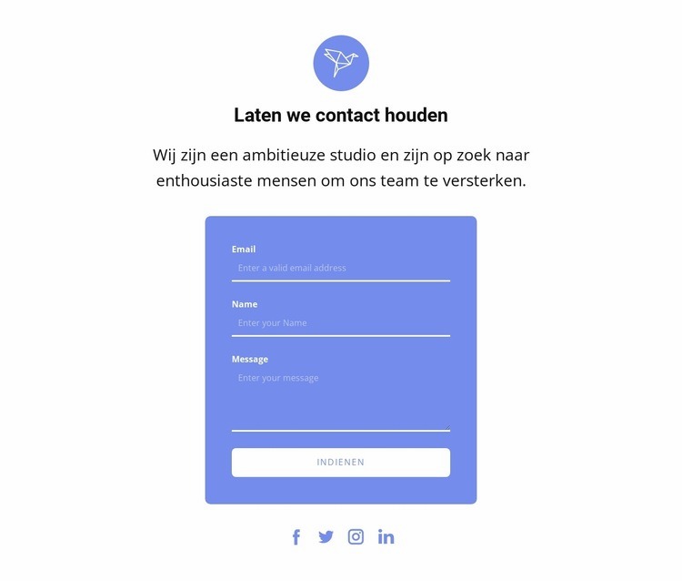 Contactformulier met tekst en icoon HTML5-sjabloon