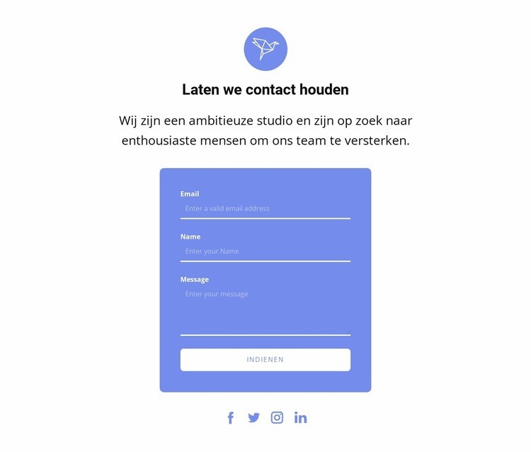 Contactformulier met tekst en icoon Website mockup