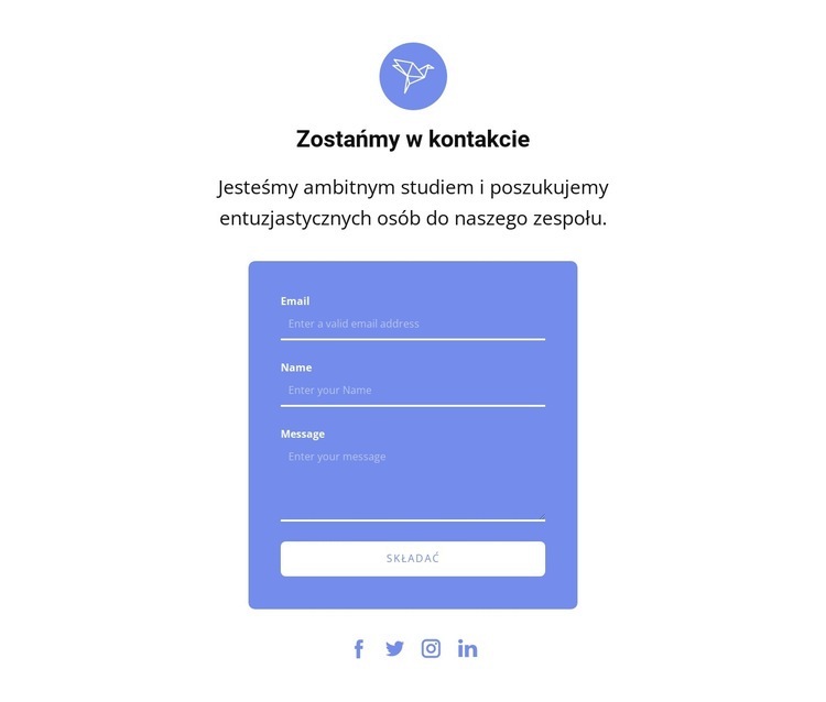 Formularz kontaktowy z tekstem i ikoną Szablony do tworzenia witryn internetowych