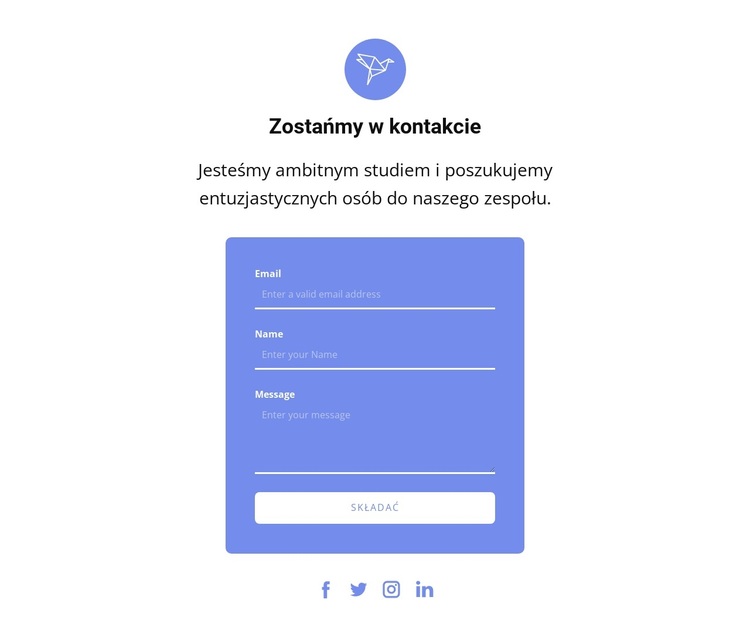 Formularz kontaktowy z tekstem i ikoną Motyw WordPress