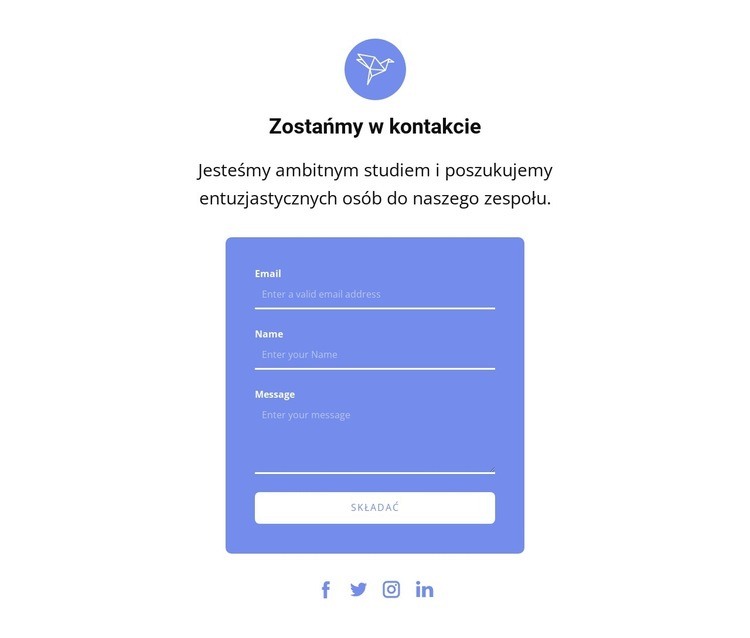 Formularz kontaktowy z tekstem i ikoną Projekt strony internetowej