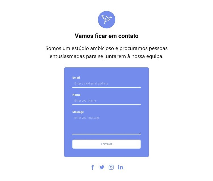 Formulário de contato com texto e ícone Maquete do site