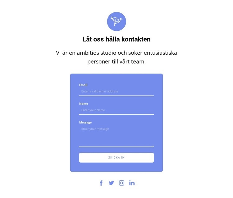 Kontaktformulär med text och ikon Mall