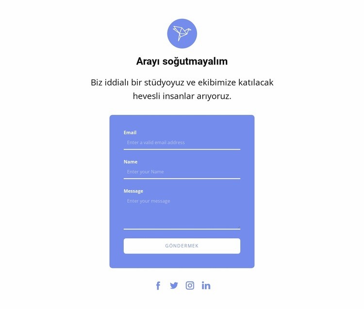 Metin ve simge içeren iletişim formu Web Sitesi Mockup'ı