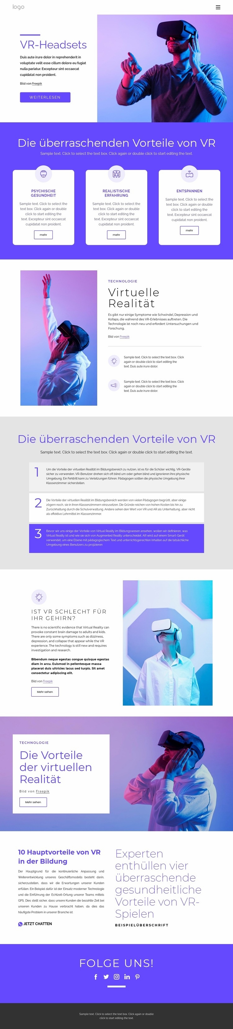 Über virtuelle Realität Landing Page