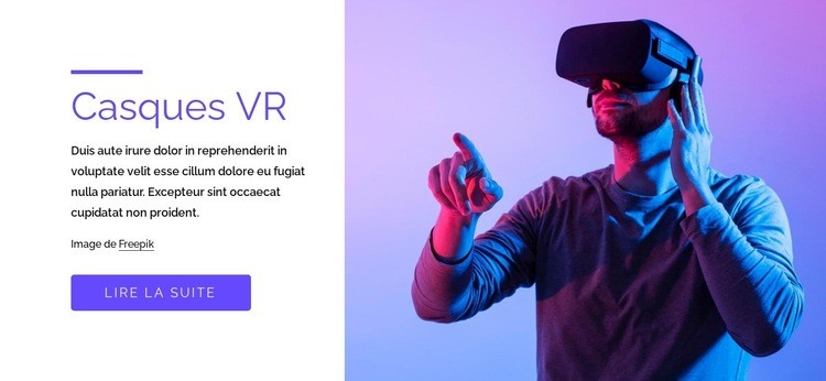 Jeux VR, casques et plus Créateur de site Web HTML