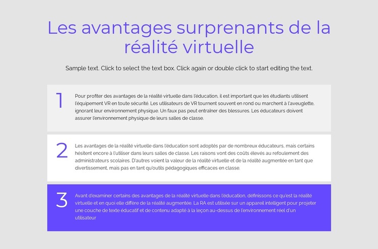 Avantages de la réalité virtuelle Modèle de site Web