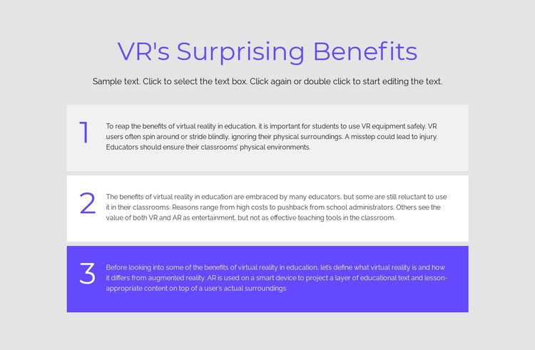 VR benefits Homepage Design