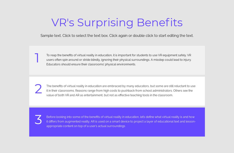 VR benefits HTML Template