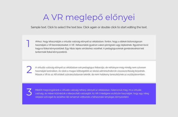 A VR előnyei Weboldal sablon