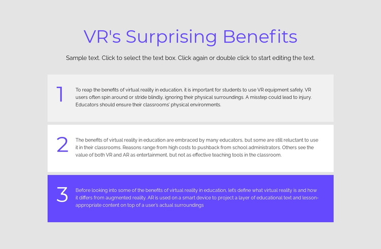 VR benefits One Page Template