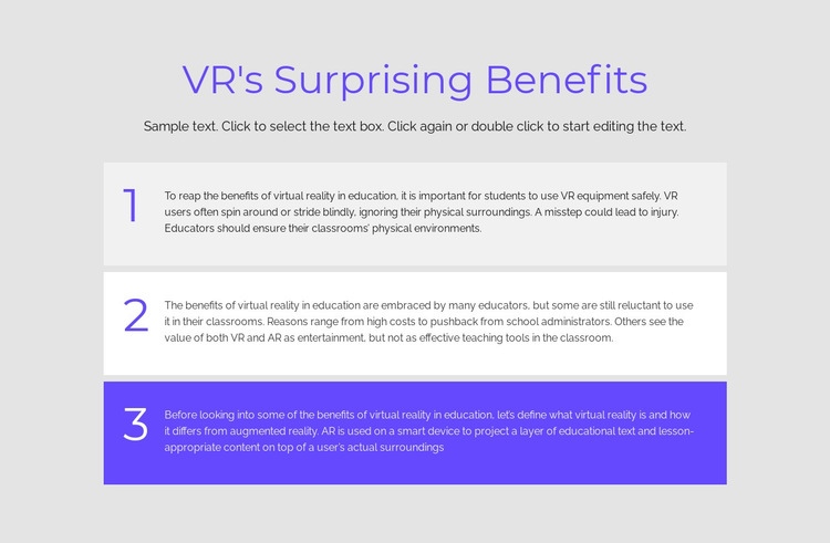 VR benefits Web Page Design