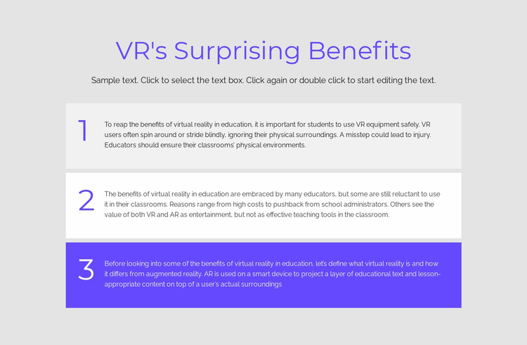 VR benefits Website Mockup