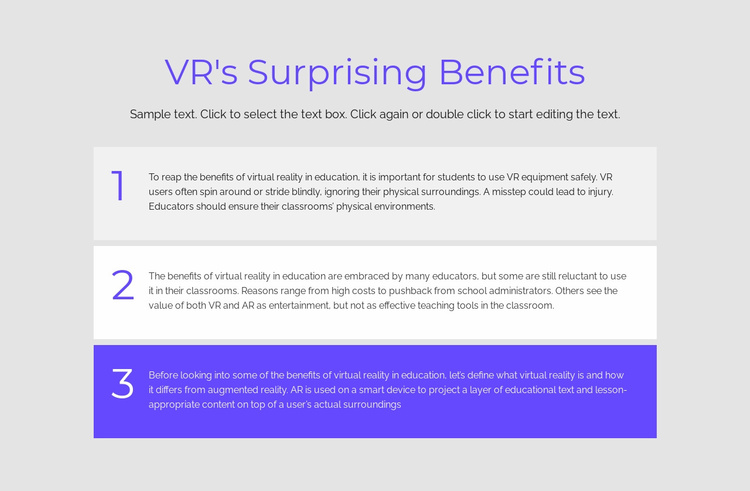 VR benefits Website Template