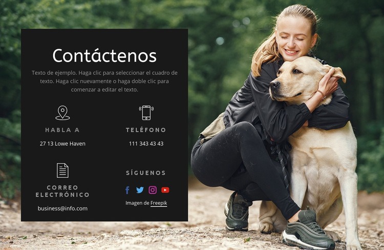 Contactos de la escuela de perros Maqueta de sitio web