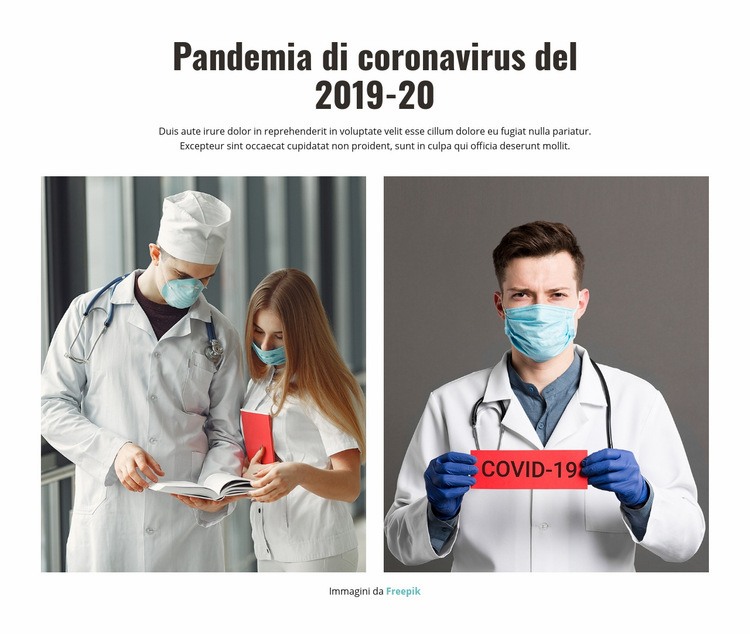 Coronavirus pandemia 2020 Mockup del sito web