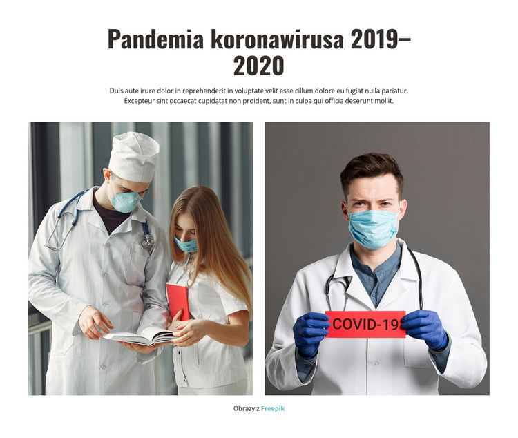 Pandemia koronawirusa 2020 Szablon witryny sieci Web