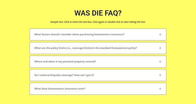 FAQ auf gelbem Hintergrund CSS-Vorlage