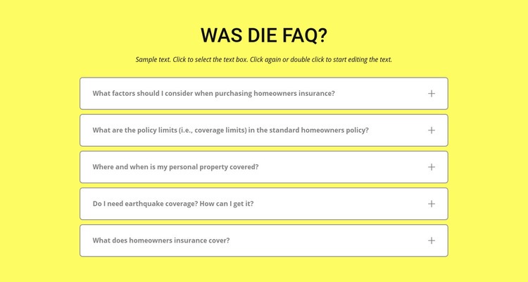 FAQ auf gelbem Hintergrund Eine Seitenvorlage