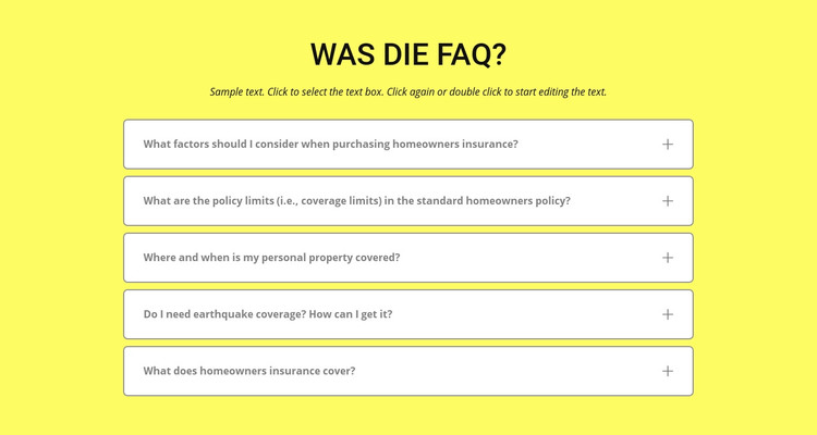 FAQ auf gelbem Hintergrund HTML-Vorlage
