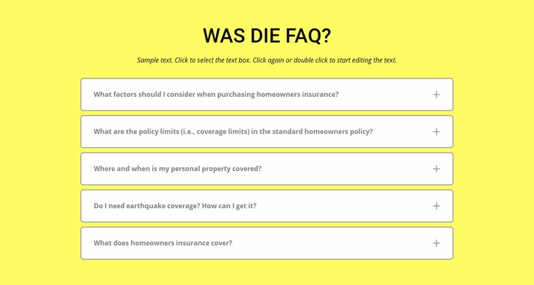 FAQ auf gelbem Hintergrund HTML5-Vorlage