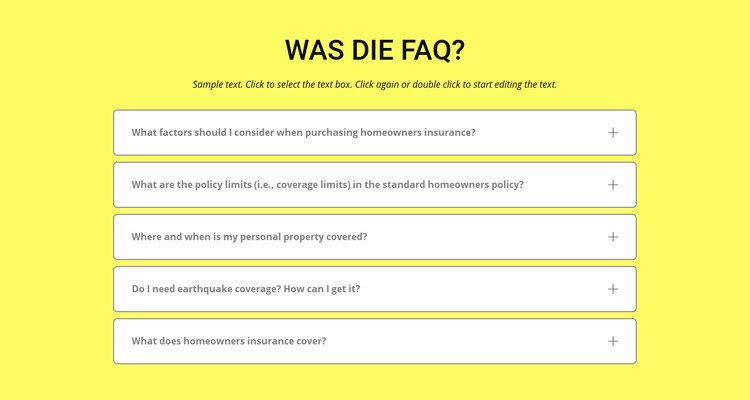 FAQ auf gelbem Hintergrund Joomla Vorlage
