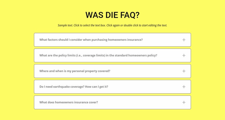 FAQ auf gelbem Hintergrund Website design