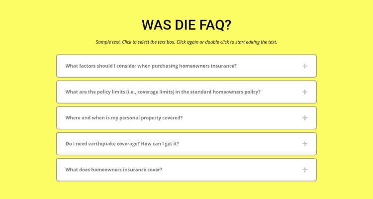 FAQ auf gelbem Hintergrund WordPress-Theme