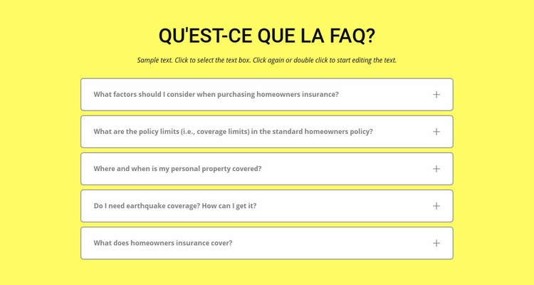 FAQ sur fond jaune Modèles de constructeur de sites Web