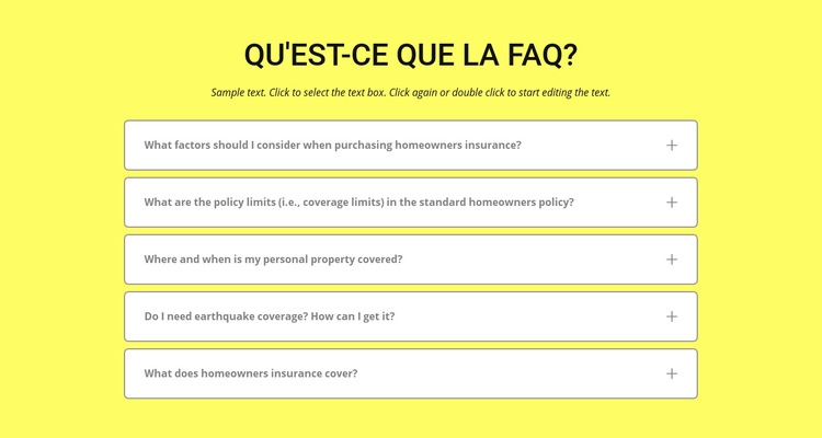 FAQ sur fond jaune Maquette de site Web