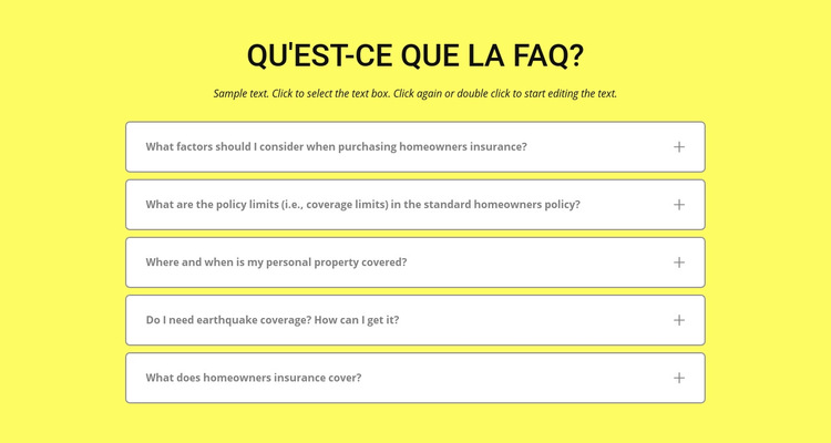 FAQ sur fond jaune Modèle de site Web