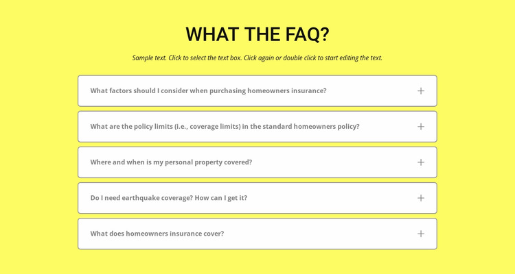 FAQ on yellow background Html Website Builder